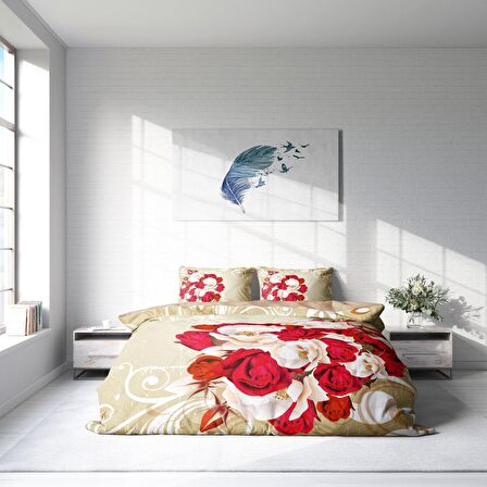 Monohome Rose1007 Çiçekli Pamuk Saten Çift Kişilik Nevresim Takımı