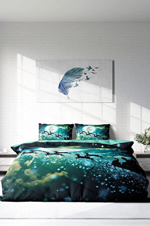 Nevresim Takımı %100 Doğal Pamuk Çift Kişilik 3d Digital Ny Deer