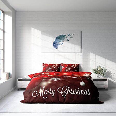 Monohome Ny Flake Yılbaşı Temalı Pamuk Saten Çift Kişilik Nevresim Takımı