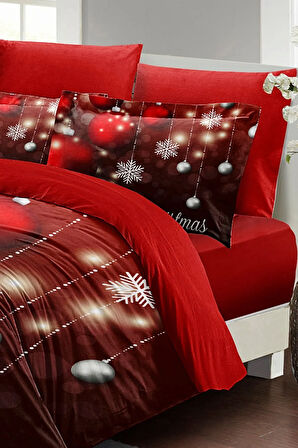 Yılbaşı Nevresim Takım %100 Doğal Pamuk Noel Çift Kişilik Crystal