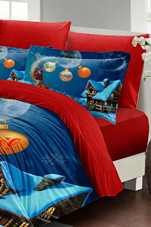 Yılbaşı Nevresim Takım %100 Doğal Pamuk Saten Noel Çift Kişilik Wish