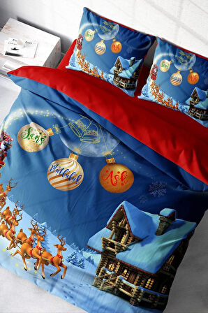 Yılbaşı Nevresim Takım %100 Doğal Pamuk Saten Noel Çift Kişilik Wish