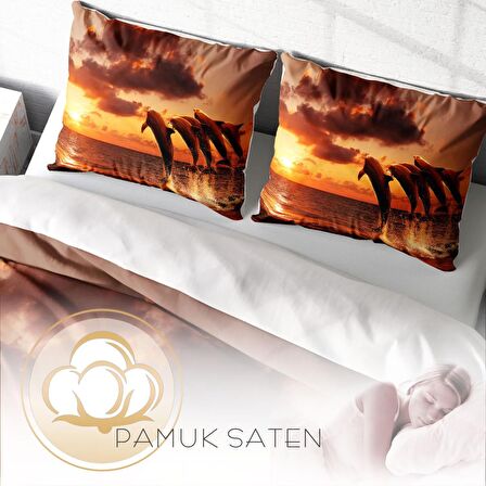 Monohome Dolphin1 Hayvan Figürlü Pamuk Saten Çift Kişilik Nevresim Takımı