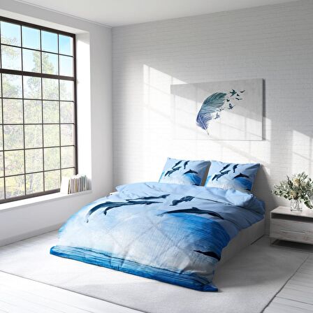 Monohome Dolphin2 Hayvan Figürlü Pamuk Saten Çift Kişilik Nevresim Takımı