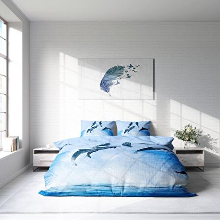 Monohome Dolphin2 Hayvan Figürlü Pamuk Saten Çift Kişilik Nevresim Takımı