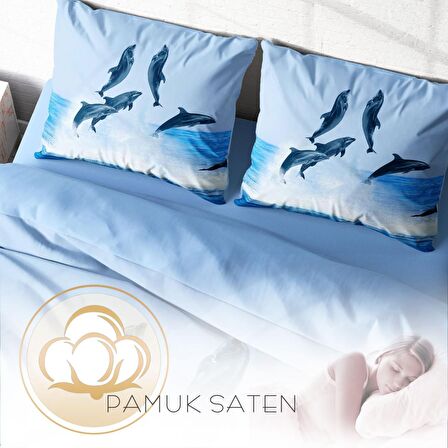 Monohome Dolphin2 Hayvan Figürlü Pamuk Saten Çift Kişilik Nevresim Takımı