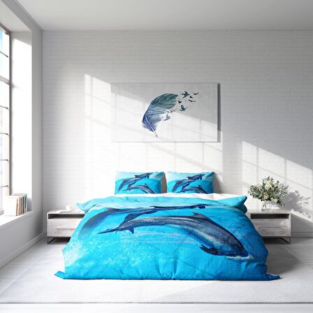 Monohome Dolphin3 Hayvan Figürlü Pamuk Saten Çift Kişilik Nevresim Takımı