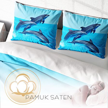 Monohome Dolphin3 Hayvan Figürlü Pamuk Saten Çift Kişilik Nevresim Takımı