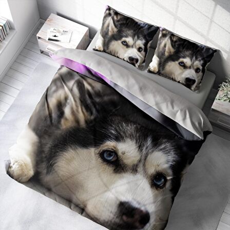 Monohome Husky Hayvan Figürlü Pamuk Saten Çift Kişilik Nevresim Takımı