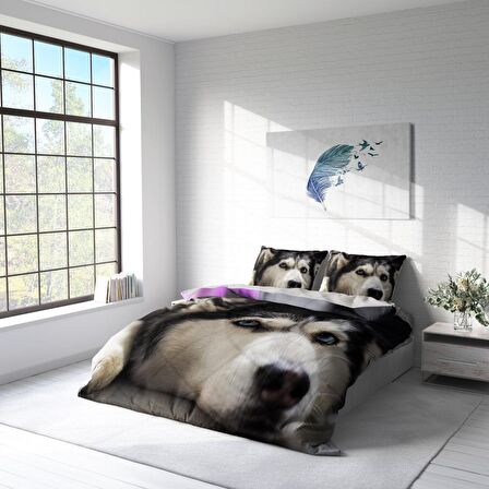 Monohome Husky Hayvan Figürlü Pamuk Saten Çift Kişilik Nevresim Takımı