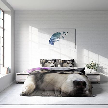 Monohome Husky Hayvan Figürlü Pamuk Saten Çift Kişilik Nevresim Takımı