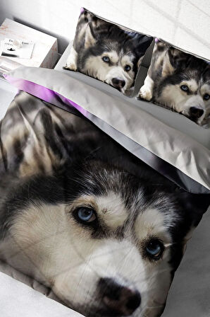 Nevresim Takımı %100 Doğal Pamuk Çift Kişilik 3d Digital Husky