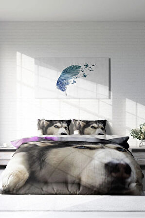 Nevresim Takımı %100 Doğal Pamuk Çift Kişilik 3d Digital Husky