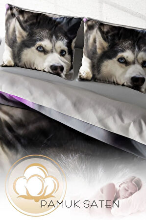 Nevresim Takımı %100 Doğal Pamuk Çift Kişilik 3d Digital Husky