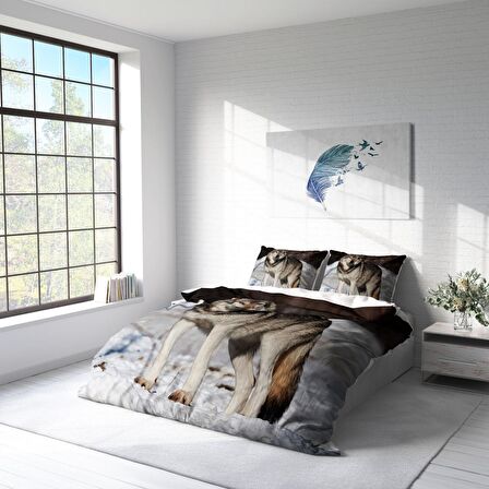 Monohome Snowwolf 3D Temalı Pamuk Saten Çift Kişilik Nevresim Takımı