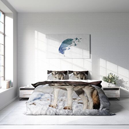Monohome Snowwolf 3D Temalı Pamuk Saten Çift Kişilik Nevresim Takımı