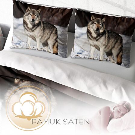 Monohome Snowwolf 3D Temalı Pamuk Saten Çift Kişilik Nevresim Takımı