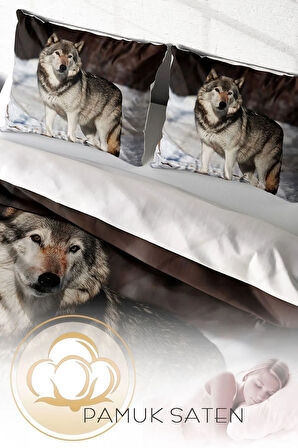 Nevresim Takımı %100 Doğal Pamuk Çift Kişilik 3d Digital Snowwolf