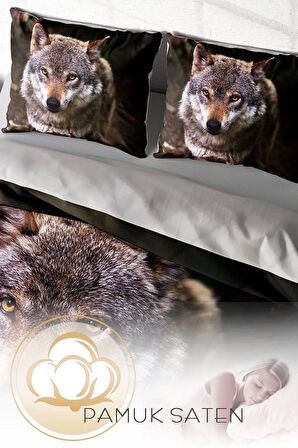 Nevresim Takımı %100 Doğal Pamuk Çift Kişilik 3d Digital Wolfeyes