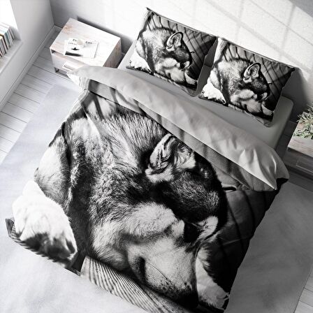 Monohome Wolfie 3D Temalı Pamuk Saten Çift Kişilik Nevresim Takımı