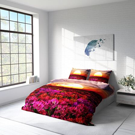 Monohome Sunset 3D Temalı Pamuk Saten Çift Kişilik Nevresim Takımı