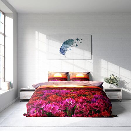 Monohome Sunset 3D Temalı Pamuk Saten Çift Kişilik Nevresim Takımı