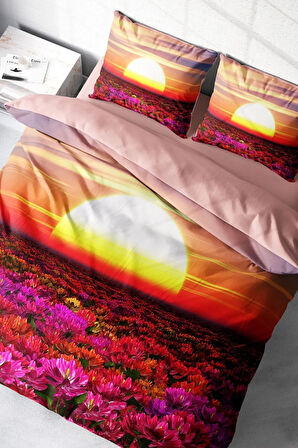 Nevresim Takımı %100 Doğal Pamuk Çift Kişilik 3d Digital Sunset