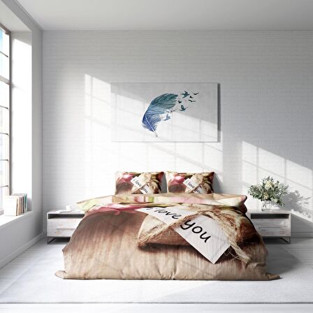 Monohome Love You Aşk Temalı Pamuk Saten Çift Kişilik Nevresim Takımı