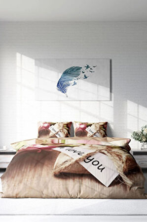 Nevresim Takımı %100 Doğal Pamuk Çift Kişilik 3d Digital Love You