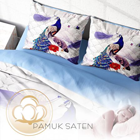 Monohome Peafowl Hayvan Figürlü Pamuk Saten Çift Kişilik Nevresim Takımı