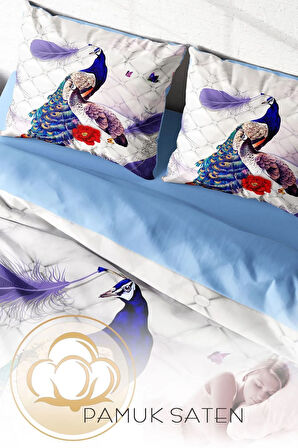 Nevresim Takımı %100 Doğal Pamuk Çift Kişilik 3d Digital Peafowl