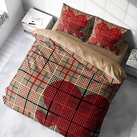 Monohome Square Heart 3D Temalı Pamuk Saten Çift Kişilik Nevresim Takımı