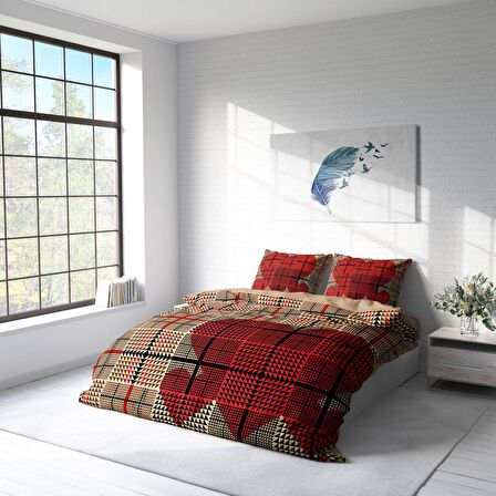 Monohome Square Heart 3D Temalı Pamuk Saten Çift Kişilik Nevresim Takımı