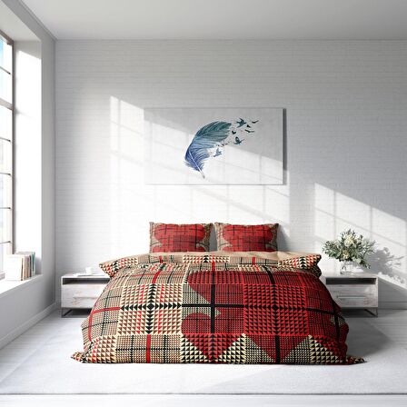 Monohome Square Heart 3D Temalı Pamuk Saten Çift Kişilik Nevresim Takımı