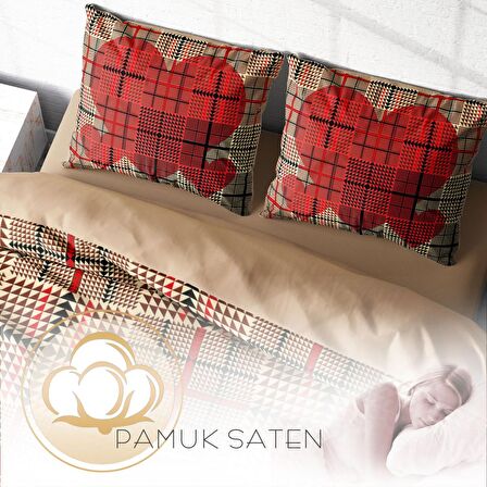 Monohome Square Heart 3D Temalı Pamuk Saten Çift Kişilik Nevresim Takımı