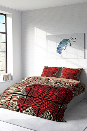 Nevresim Takımı %100 Doğal Pamuk Çift Kişilik 3d Digital Square Heart