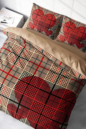 Nevresim Takımı %100 Doğal Pamuk Çift Kişilik 3d Digital Square Heart