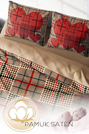 Nevresim Takımı %100 Doğal Pamuk Çift Kişilik 3d Digital Square Heart