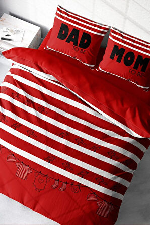 Nevresim Takımı %100 Doğal Pamuk Çift Kişilik 3d Digital Mom & Dad