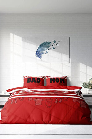 Nevresim Takımı %100 Doğal Pamuk Çift Kişilik 3d Digital Mom & Dad