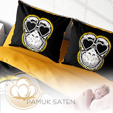 Monohome Monkey Hayvan Figürlü Pamuk Saten Çift Kişilik Nevresim Takımı
