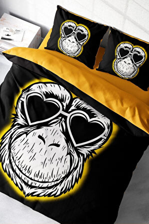 Nevresim Takımı %100 Doğal Pamuk Çift Kişilik 3d Digital Monkey