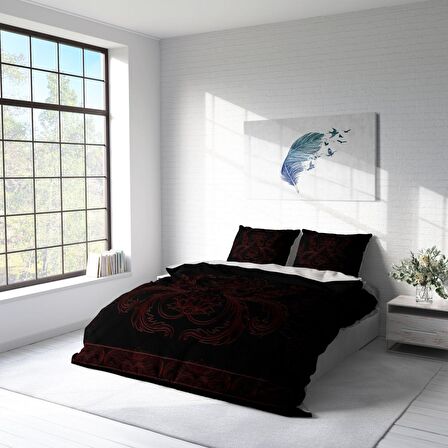 Monohome Black Baroque 3D Temalı Pamuk Saten Çift Kişilik Nevresim Takımı