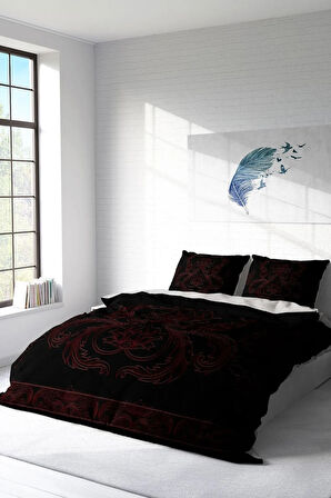 Nevresim Takımı %100 Doğal Pamuk Çift Kişilik 3d Digital Black Baroque