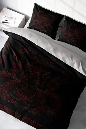 Nevresim Takımı %100 Doğal Pamuk Çift Kişilik 3d Digital Black Baroque