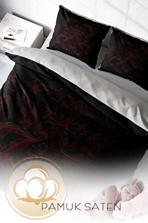 Nevresim Takımı %100 Doğal Pamuk Çift Kişilik 3d Digital Black Baroque