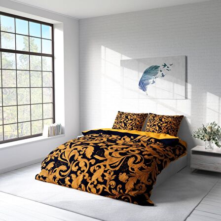 Monohome Gold Floral Çiçekli Pamuk Saten Çift Kişilik Nevresim Takımı
