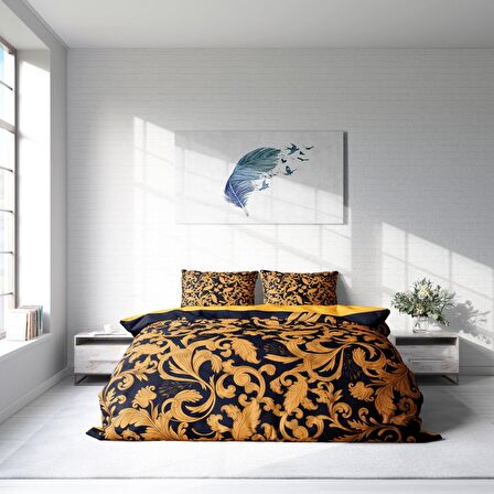 Monohome Gold Floral Çiçekli Pamuk Saten Çift Kişilik Nevresim Takımı
