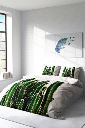 Nevresim Takımı %100 Doğal Pamuk Çift Kişilik 3d Digital Kaktüs