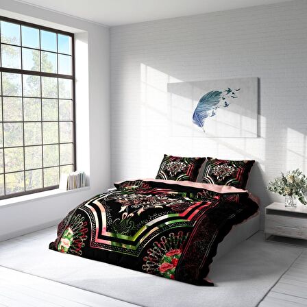 Monohome Rose Pattern 3D Temalı Pamuk Saten Çift Kişilik Nevresim Takımı